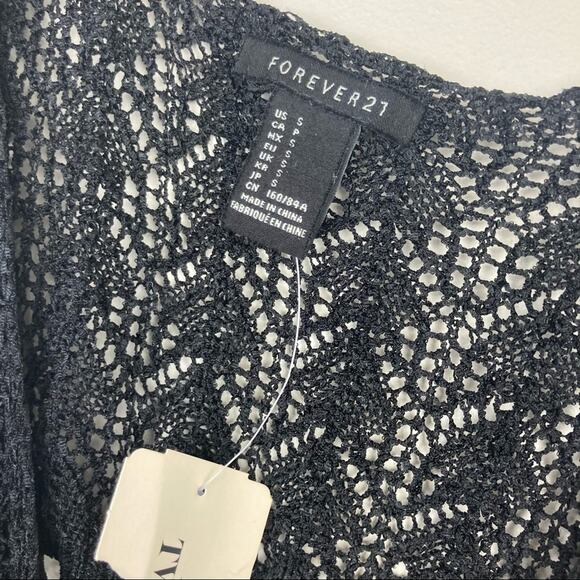Forever 21 Los Angeles Black Fringe Open Knit Tank Top Sz S - Picture 2 of 5